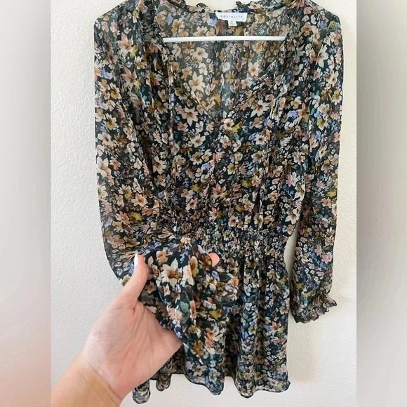 SOCIALITE Long Sleeve Smocked Waist Chiffon Minidress - Picture 4 of 7